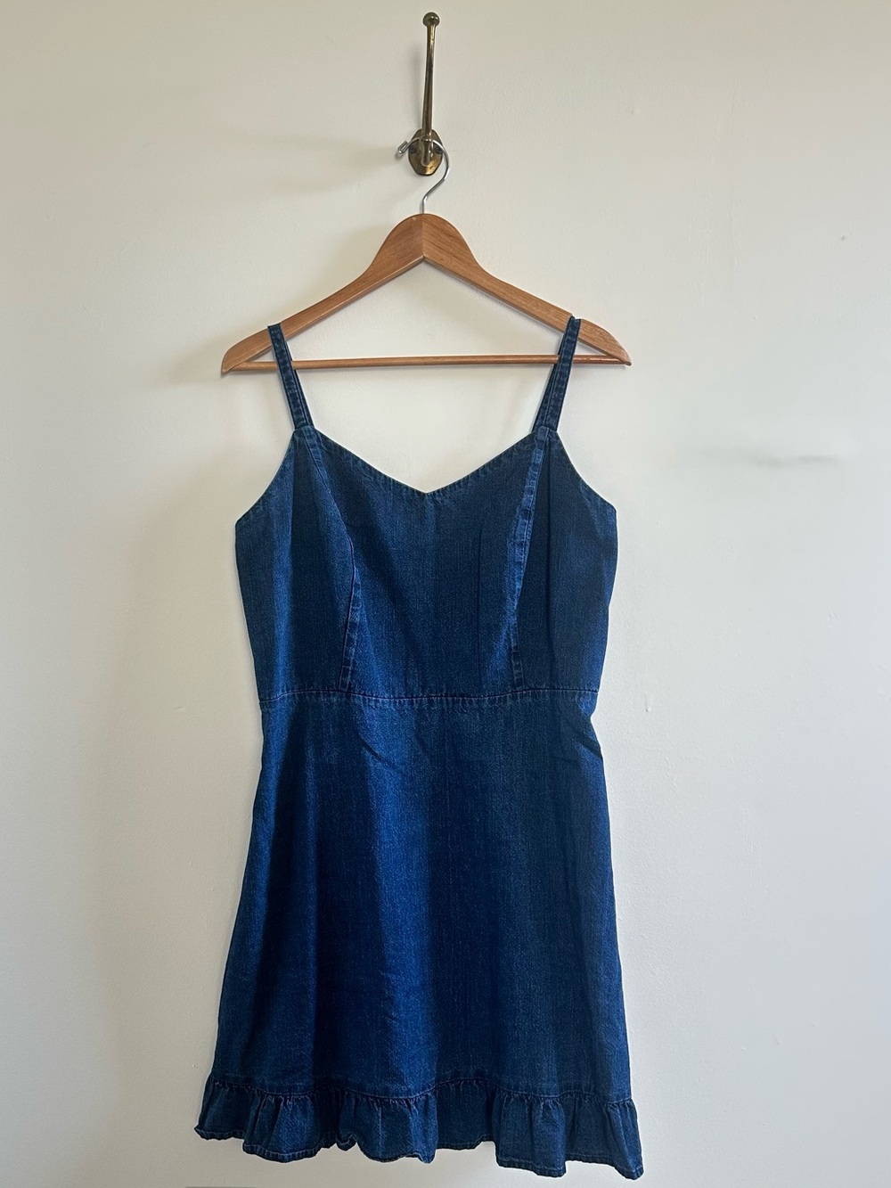 Denim A line dress with ruffled hem- L